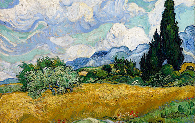 Vincent Van Gogh's oil painting, "Wheat Field with Cypresses"