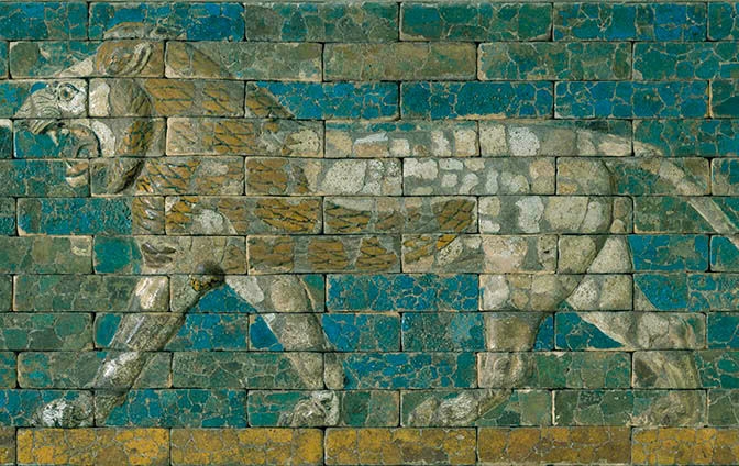 Babylonian panel with striding lion