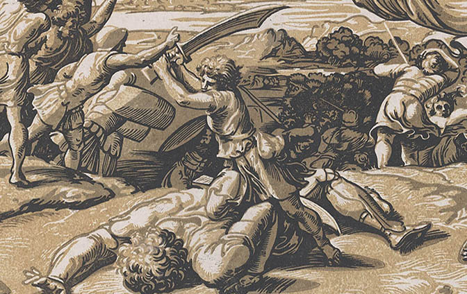 A chiaroscuro woodcut of a David and Goliath from the Met collection.