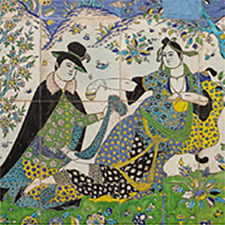 Detail of a tile motif depicting a man and woman
