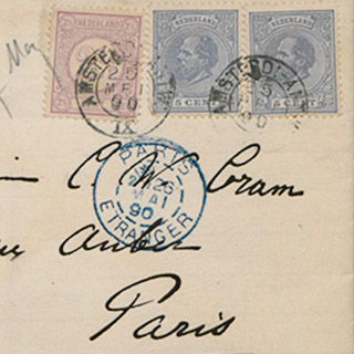 Detail of an envelope with stamps and writing