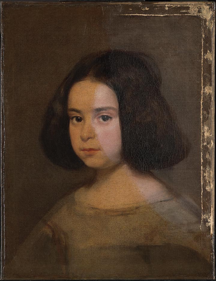 A Velázquez portrait of a young girl, during the process of varnish removal