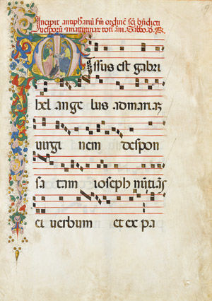 Leaf from an Antiphonary with Saint John the Evangelist and Saint John the Baptist in an Initial M