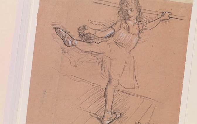 Edgar Degas's charcoal drawing, "Little Girl Practicing at the Bar"