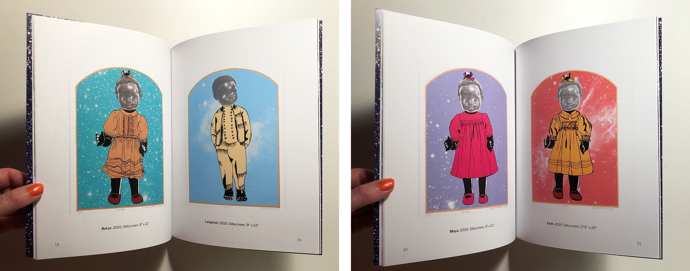 Two spreads depicting drawings of Black children